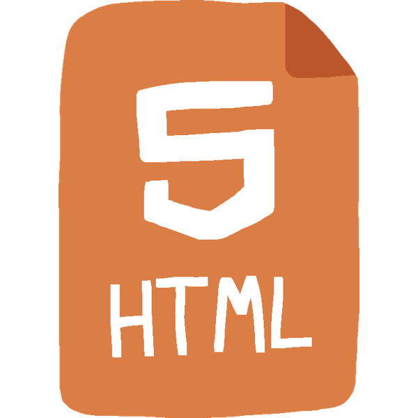 an orange file with an angular numeral 5 on it and the label "HTML"